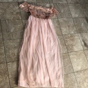 Blush pink maxi sequin off the shoulder dress